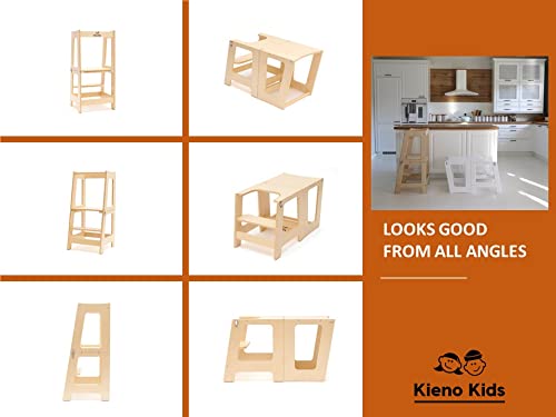 Learning Toddler Desk & Toddler Tower - Foldable 2 In 1 Kitchen Stool & Desk For Toddlers. Convenient Toddler Standing Tower, Converts Into A Toddler Table / Desk For Toddler (Natural Wood) #TOP6