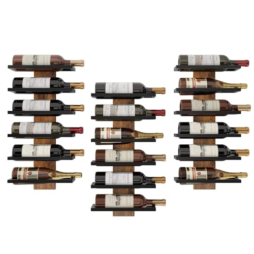 FAVOOSTY Lot de 3 Étagère à vin Murale, Porte-Bouteilles, étagère à Bouteilles à 6 Niveaux, en métal, étagère à vin pour Salle à Manger, Chambre à...