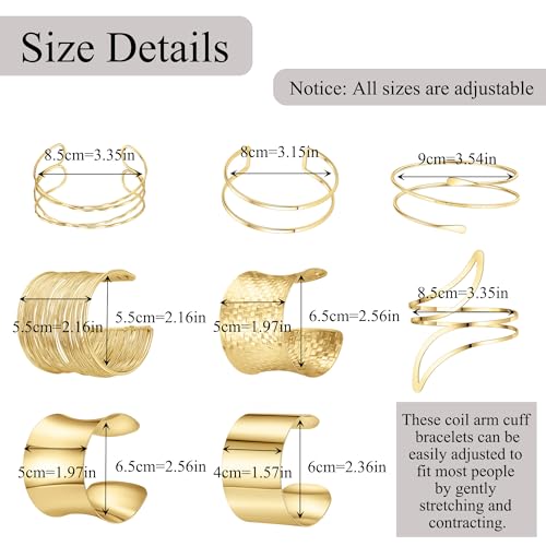 CASDAN 8PCS Arm Cuff Jewelry for Women Gold Upper Arm Cuff Bangle Band Armlet Adjustable Arm Gold Cuff Bracelets Set4