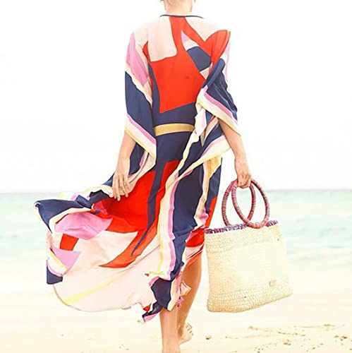 MEILING Women's Printed Kaftan Nightgown Loungewear Caftans Dress Plus Size Long Beach Cover Up Swimwear (Print W)3