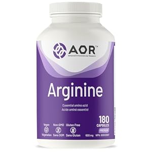 AOR Arginine 600mg, Vegan 180 Caps 60-Day Supply – L-Arginine Supplement for Circulation & Vitality – Support Nitric Oxide Production – Essential Amino Acids for Skin Elasticity and Muscle Performance