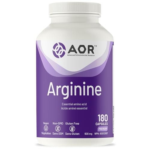 AOR Arginine 600mg, Vegan 180 Caps 60-Day Supply – L-Arginine Supplement for Circulation & Vitality – Support Nitric Oxide Production – Essential Amino Acids for Skin Elasticity and Muscle Performance