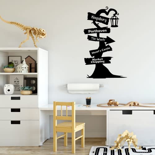 Image of Howl's Moving Castle Ghibli Pathway Signage Cartoon Wall Sticker Art Decal for Girls Boys Room Bedroom Nursery Kindergarten House Fun Home Decors Stickers Wall Art Vinyl Decoration Size (20x14 inch)