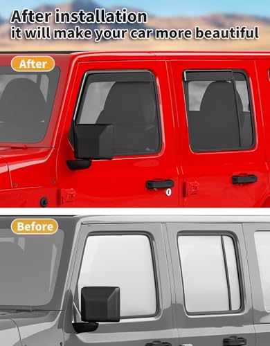 Image of Window Rain Guards for Jeep Wrangler JL 2018-2026 /Jeep Gladiator 2020-2026 | Saleago,in-Channel,Extra-Thick,Extra Durable,Window Visors,Window Deflectors,Vent Visors,Vent Shades,Car Accessories,PC