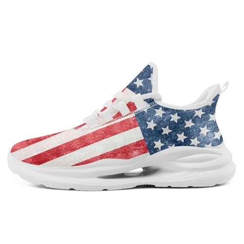 Men's Mesh Running Tennis Shoes, American Flag Patterns Design Sneakers for Patriotic Enthusiasts and Veterans