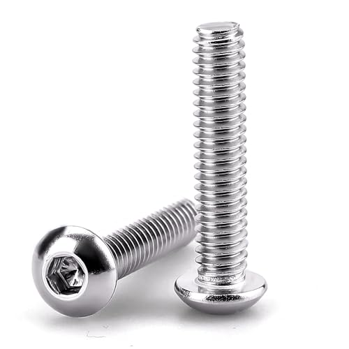 Image of 1 /4-20 x 1-1 /4 inch Button Head Socket Cap Bolts Screws, 304 Stainless Steel 18-8, Allen Hex Drive, Bright Finish, Fully Machine Thread, Pack of 25