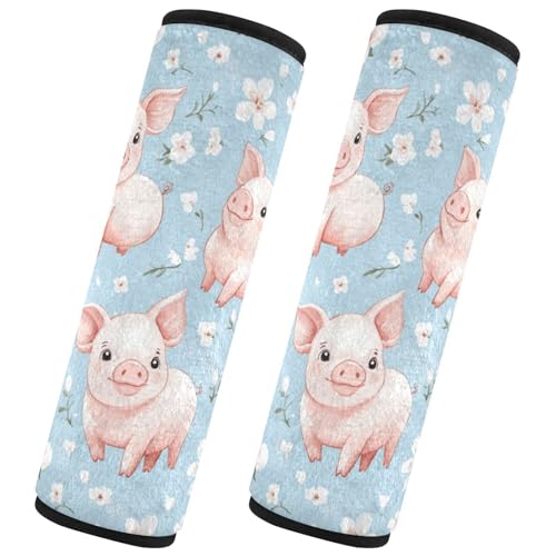 Seat Belt Covers 2 Pack Cartoon Pig Flowers Car Seat Strap Covers Super Soft Watercolor Car Seat Neck Cover for Boys Girls Adults Babies S