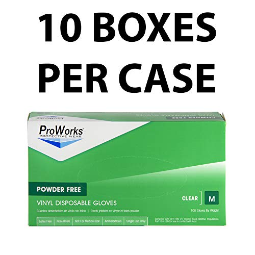 Hospeco Proworks Gl-V103F Industrial Grade Vinyl Glove, Powder Free, Disposable, 9" Length, 3 Mils Thick, Medium (Pack Of 1000) #TOP3