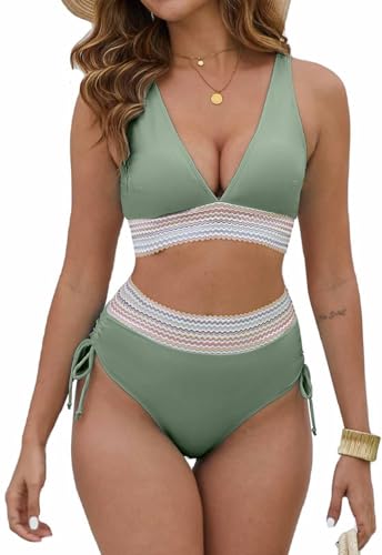 Joligiao Mujer Bikinis Reductor Push Up Traje de Baño de Dos Piezas Bikinis Braga Alta Bañadores Control de Vientre Bikini Reductors Barriga Deportivo de Cintura Alta Tallas Grandes(Verde,XXL)