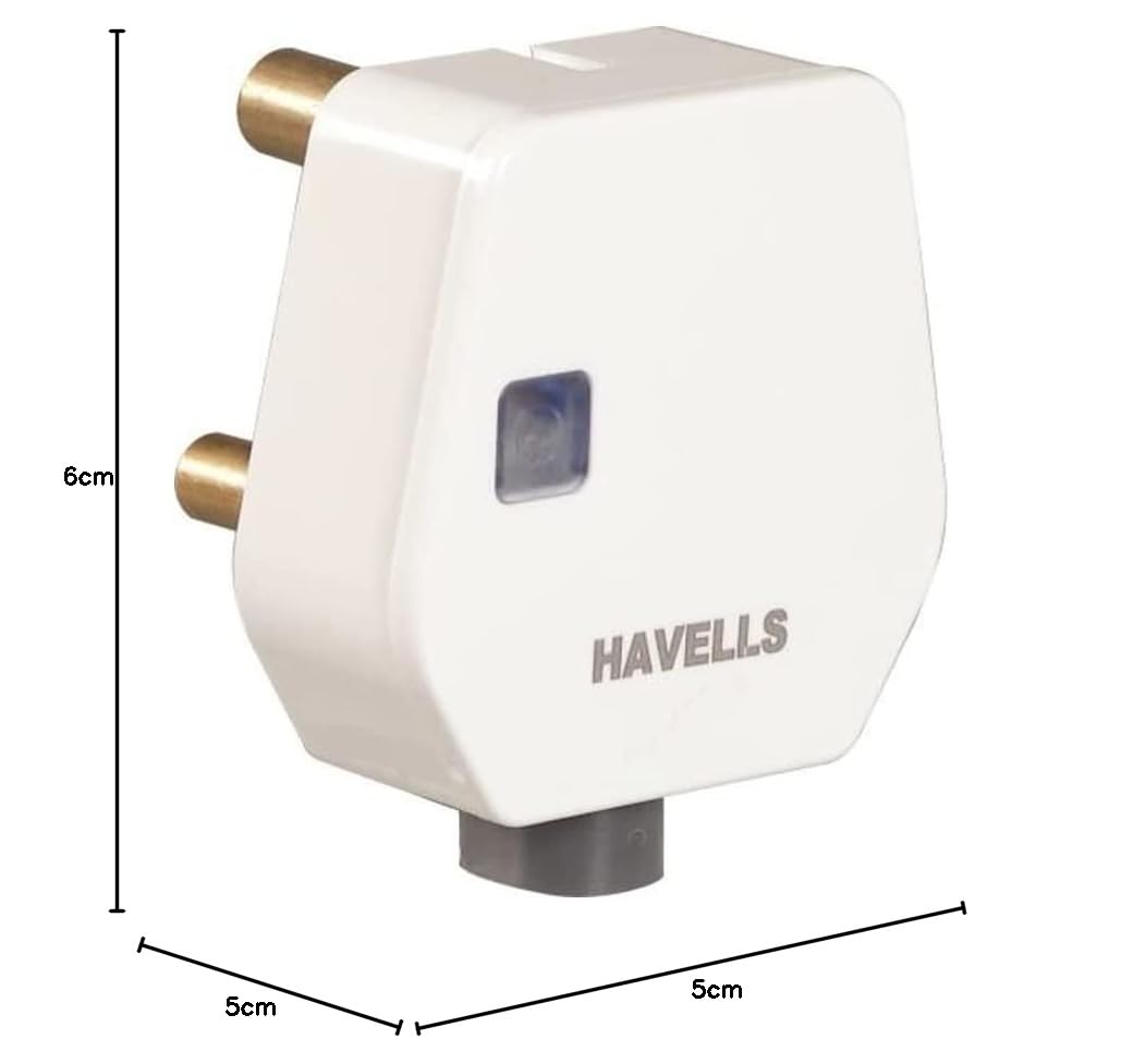 Havells Polycarbonate 16A 3 Pin Flat Plug Top with Indicator Constituting Heavy Brass Parts and Longer Durability,Elegent Design with Glossy Finish,Cord Grip Provided to Hold the Flexible Cable(White) — Amazon image 2