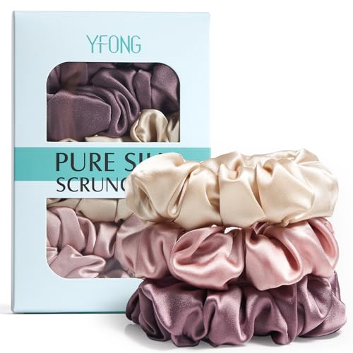 YFONG 3 PCS 100% Mulberry Silk Scrunchies for Women Girls, 22 Mom...
