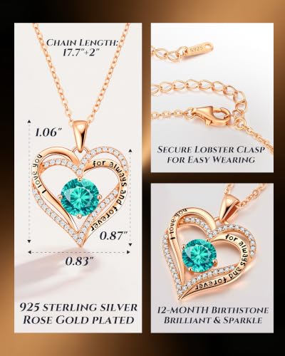 Image of CDE S925 Birthstone Heart Pendant Necklaces Jewelry Gifts for Wife