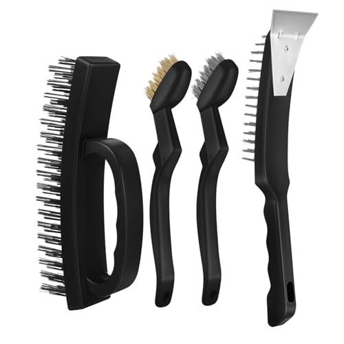 NAMOARLY Stainless Steel Wire Cleaning Brush Set 4 Pieces Heavy Duty Industrial Brush for Cleaning Rust Removal Scrubbing Polishing Versatile Use