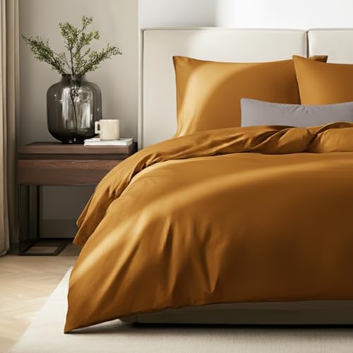 SALAD HOUSE Mako-Satin Bettwäsche Set 135x200 I 100% Ägyptische Baumwolle 400 TC I Luxuriös, Kühlend, Seidig Glatt, Gekämmt, Gelb I Oeko-TEX Standard 100, Anti-Pilling, Langlebig