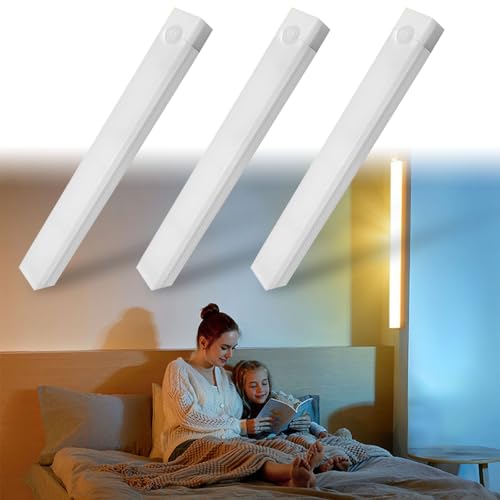 3Pack Punch-Free Smart Sensor Magnetic Rechargeable Led Lights,Rechargeable Motion Activated Cabinet Lights, Motion Sensor Light Indoor (Warm Light, 20CM)