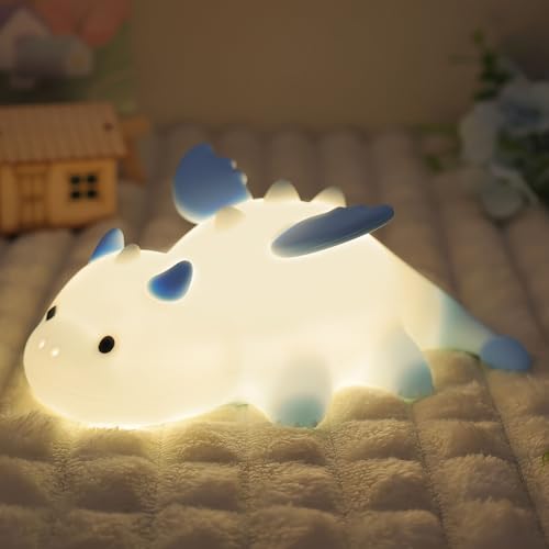 Image of Ammonite Dragon Night Light, Cute Dragon Lamp with 8 Color Lights, Soft Silicone Kids Nursery Nightlight LED Touch Light, Kids Bedroom Decor as Xmas Birthday Gifts