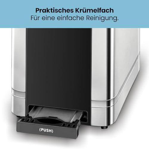 Foto von Chefman Edelstahl-Toaster für 2 Scheiben mit 7 Bräunungseinstellungen, extrabreiten Schlitzen für Bagels, Funktionen für Auftauen/Aufwärmen/Stopp, herausnehmbare Krümelschublade, 925W, 240V, Silber