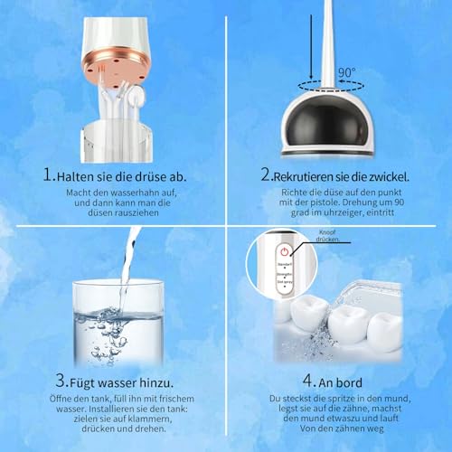 Peran Munddusche Kabellos,Elektrischer Zahnreiniger,3-Gang-Einstellung mit 4 Düsen Wasser Flosser IPX7 Wasserdicht,230ML Reise Elektrischer Zahnreiniger für die Reinigung von Mund und Zahnspange – Bild 7