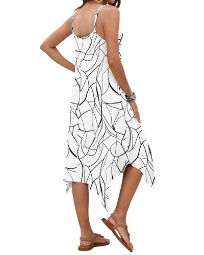 Image of AUSELILY Women's Summer Dresses 2026 Casual Sleeveless Spaghetti Strap Sundress Asymmetrical Midi Dress with Pockets