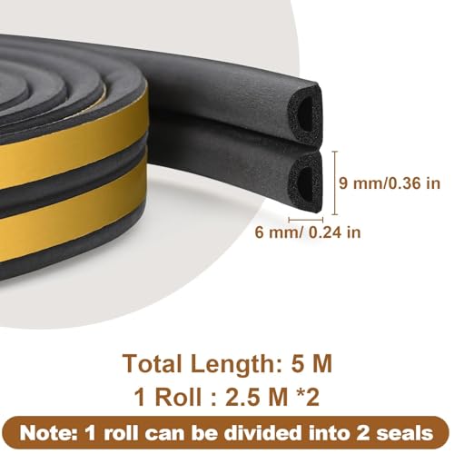 Image of Sealing Tape for Doors Windows, Self-Adhesive Foam Tape, Door Seal Window, Rubber Foam Seal Anti-Collision /Soundproof /Waterproof /Dustproof, 5 m, Black