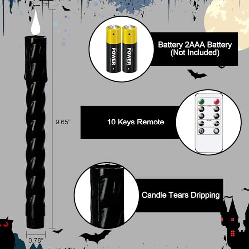 Image of Wondise Halloween Black Flameless Taper Candles with Remote Timer