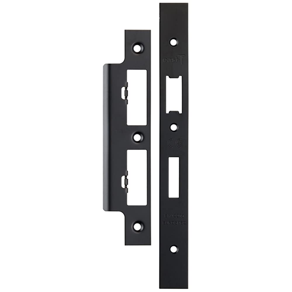 Loops Matt Black Forend Strike & Fixing Pack - For Din Euro Sash & Bathroom Lock - | Forend Strike & Fixing Protective Plate Set - Door Lock Furnishings - Forend Plate, Strike Plate And Screws Included