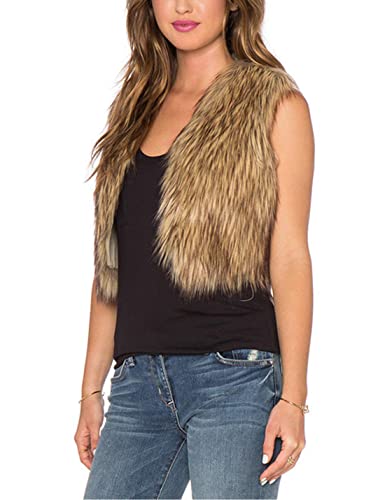 Tanming Women's Sleeveless Open Front Fluffy Short Faux Fur Vests Waistcoats2