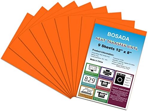 BOSADA Heat Transfer Vinyl, Red HTV Vinyl Bundles 9 Packs 12 x 8 Inches Easy to Cut Iron on Vinyl for Fabric,T-Shirt,Hats,Pillows