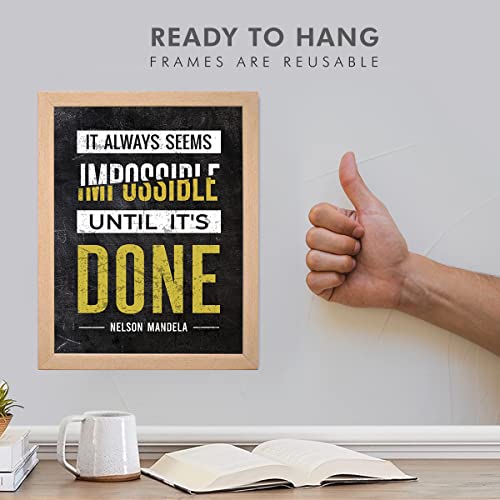 Image of Chaka Chaundh Wood - Motivational Quotes Rectangular Wall Mount Frames -Photos With Quotes For Office,Student And Study Room -(14 X 11 Inches) (It Always Seems Impossible Until Its Done - Yellow)