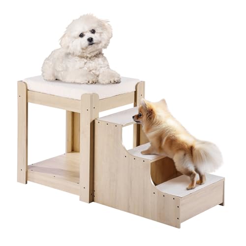 VEVOR Letto a Castello per Animali Domestici con Scale, Trespolo per Finestra per Cani/Gatti a più livelli per Uso Interno Accanto a Letto, Piattaforma di Seduta Rialzata con Cuscino in Schiuma, Beige