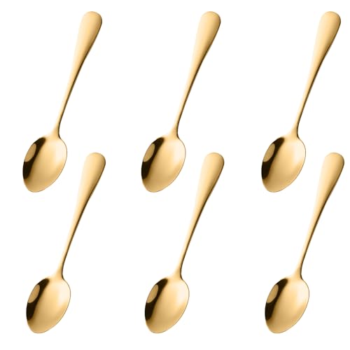 Demitasse Espresso Spoons Set of 6, Gold Stainless Steel Mini Coffee Spoons for Dessert, Tea, Appetizer, Dishwasher-Safe Tiny Stirring Small Teaspoons