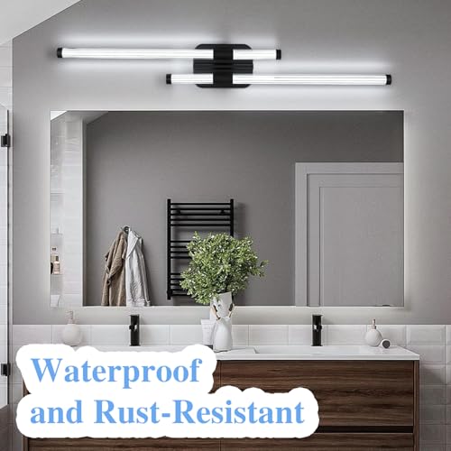 Image of LED Bathroom Vanity Light, Modern Vanity Lights Fixtures Over Mirror Wall Light for Bedroom Living Room, Cool White 6000K (Black, 31.5-Inch)