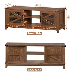 48" Farmhouse Coffee Table with Storage and Glass Sliding Barn Doors Modern Industrial Center Table with Adjustable Shelves Rustic Rectangular Table for Living Room, Brown-Double Sided Design 48 Farmhouse Coffee Table with Storage and Glass Sliding Barn Doors Modern Industrial Center Table with Adjustable Shelves Rustic Rectangular Table for Living Room Brown Double Sided Design