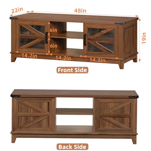 48-Farmhouse-Coffee-Table-with-Storage-and-Glass-Sliding-Barn-Doors-Modern-Industrial-Center-Table-with-Adjustable-Shelves-Rustic-Rectangular-Table-for-Living-Room-Brown-Double-Sided-Design 48 Farmhouse Coffee Table with Storage and Glass Sliding Barn Doors Modern Industrial Center Table with Adjustable Shelves Rustic Rectangular Table for Living Room Brown Double Sided Design