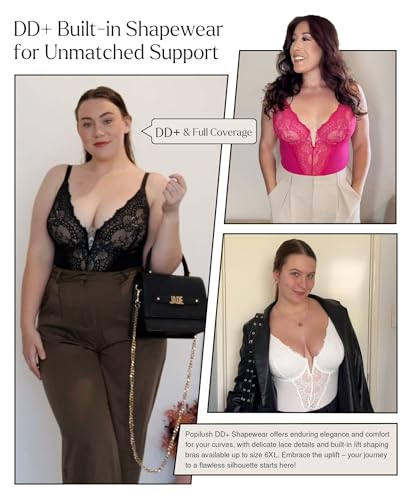 Popilush Shapewear Bodysuit for Women Lace Corset Tops for Large Bust Tummy Control Low Back V Neck Thong Bodysuits2