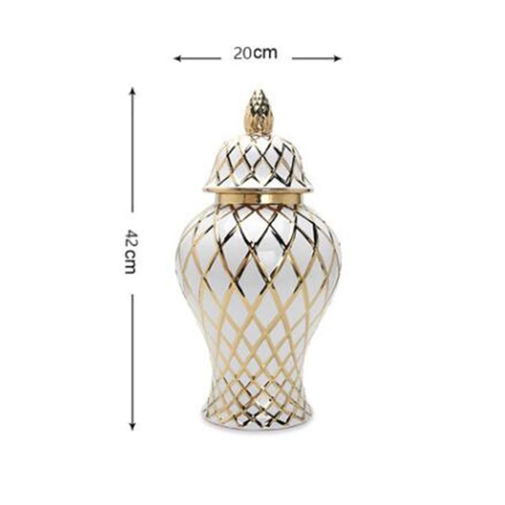 Keramischer Ingwer Krug Mit Deckel Weiß Und Gold Allgemeiner Krug Tempelkrug Keramischer Krug Zur Aufbewahrung Für Home Crafts Weiche Dekoration Vasen Blumenarrangements