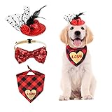 Cómodo y duradero: la bufanda triangular de cachorro en forma de corazón está hecha de tela 100% algodón, suave y transpirable, agradable para la piel y duradera; no dañará la piel y el pelaje de sus gatos y perros, les brinda la mejor experiencia de vestirse. El collar de pajarita y la horquilla del sombrero del día de San Valentín están hechos de poliéster de alta calidad, materiales livianos e inofensivos y duraderos que se pueden usar durante mucho tiempo.