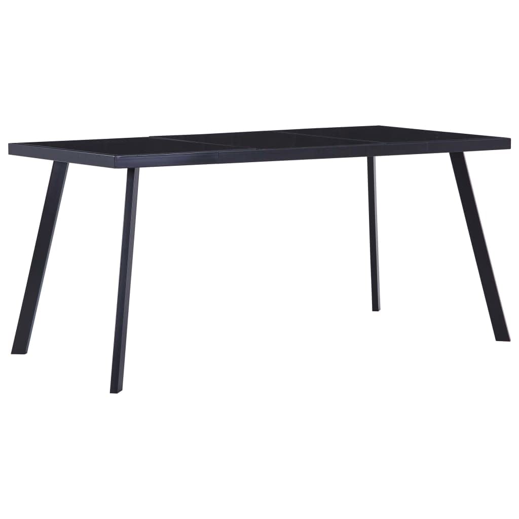 Table à manger noire - 180 x 90 x 75 cm - En verre trempé - Petite table de camping - Table console étroite pour balcon, cuisine, salle à manger, jardin