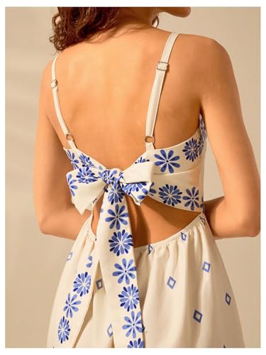 Image of MakeMeChic Women's Floral Boho Dress Sleeveless Vacation Mini Short Dress Tie Backless Sundress