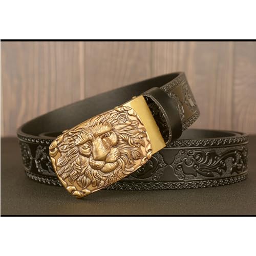 Mens Ratchet Belt, Leather Western Cowboy Belts for Men with Lion Head Square Alloy Buckle Embossed Belt3