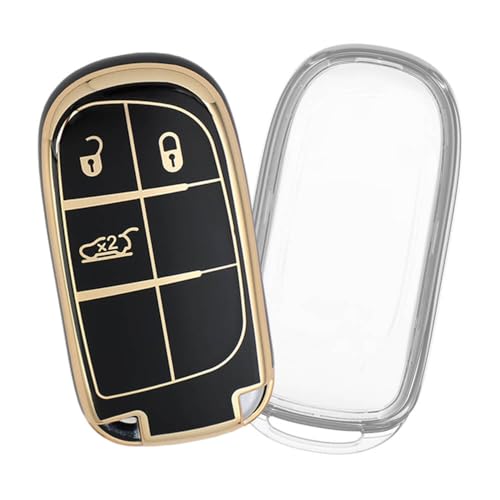 Image of Keyzone TPU Key Cover Combo Compatible for Jeep Compass, Trailhawk smart Key (Clear TPU + Gold TPU)