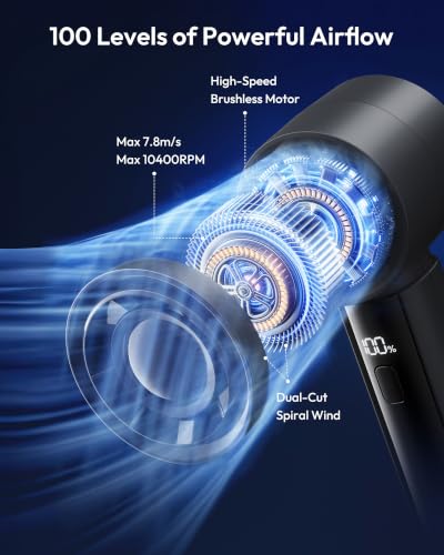 Image of gaiatop Powerful Handheld Fan Rechargeable, High Speed 100-Level Turbo Fan | Portable Small Hand Fan, Up to 11 Hrs, with LED Display, Summer Outdoor Travel Essentials, Dad Gifts for Men Women, Black