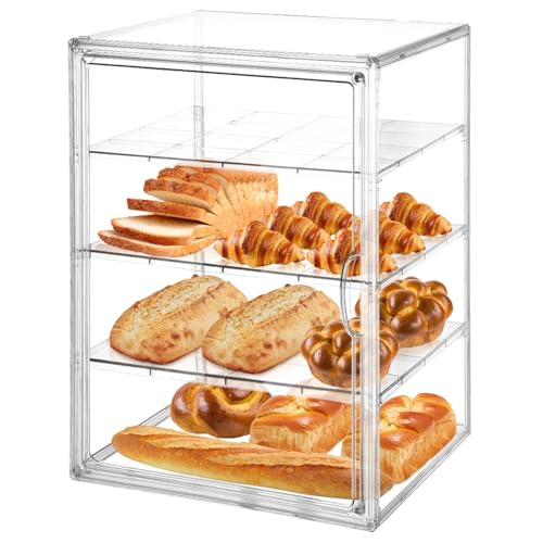 Bakery Display Case with 4 Layers, Bread Box for Kitchen Countertop, Clear Pastry Display Case, Cookie Display, Baked Goods Display