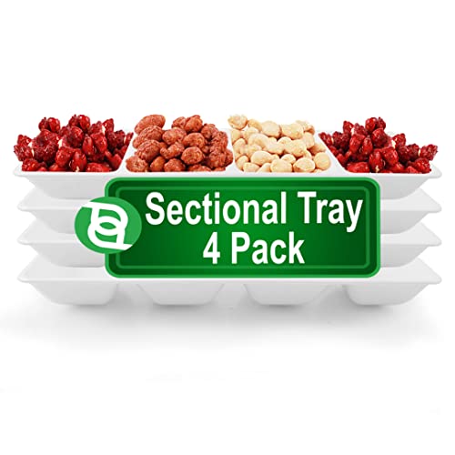 Party Bargains Sectional Rectangle Plastic Serving Tray  White (4 Pk)
