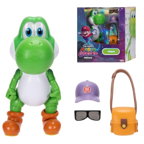 Figurine d’Action Yoshi 5" / 12,7 cm du Film Super Mario Galaxy avec Accessoire, sous Licence Officielle, 20 Points d’Articulation, inclut des Accessoires Amusants, à partir de 3 Ans+