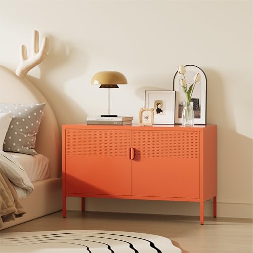 Image of Metal Storage Cabinet,2 Door TV Stand, Metal Mesh Accent Cabinet | Magnetic Door Closure,Low Storage Cabinets with Doors and Shelf for Home,Office,Living Room