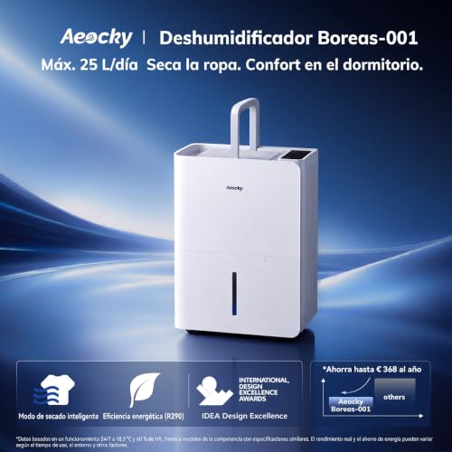 Miniatura 3 de AEOCKY Deshumidificador 25 l/día, Secado de Ropa, Depósito 2,7 l (Grey)