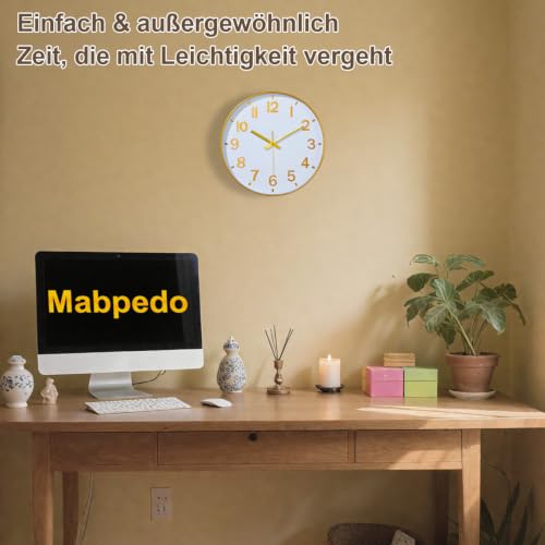 Image of Gold Wall Clock, 8 Inch Wall Clocks Battery Operated, Round Modern Non Ticking Silent Digital Analog Small Wall Clock for Bedroom Living Room Kitchen Office Gym Classroom Outdoor Clocks