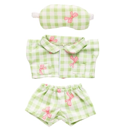 17cm Plaid Bowknot Pajama Set with Eye Mask for (Fresh Green)