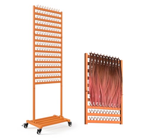 Suuiwau Metal Braiding Hair Rack 300 Pegs, Height Adjustable, Mobile Hair Holder Organizer with Wheels, 2 Sided Extension Separator Stand, Standing Storage for Stylists, Braiders, Salon, Beauty School